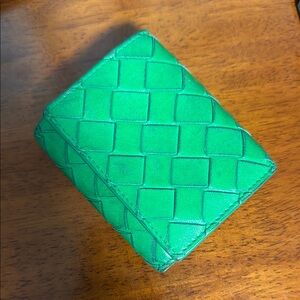 Bottega Veneta Green Woven Leather Wallet